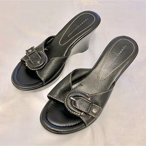 Tommy Hilfiger Black Open Toe Buckle Strap Fkatform Wedge Womens Size 8M